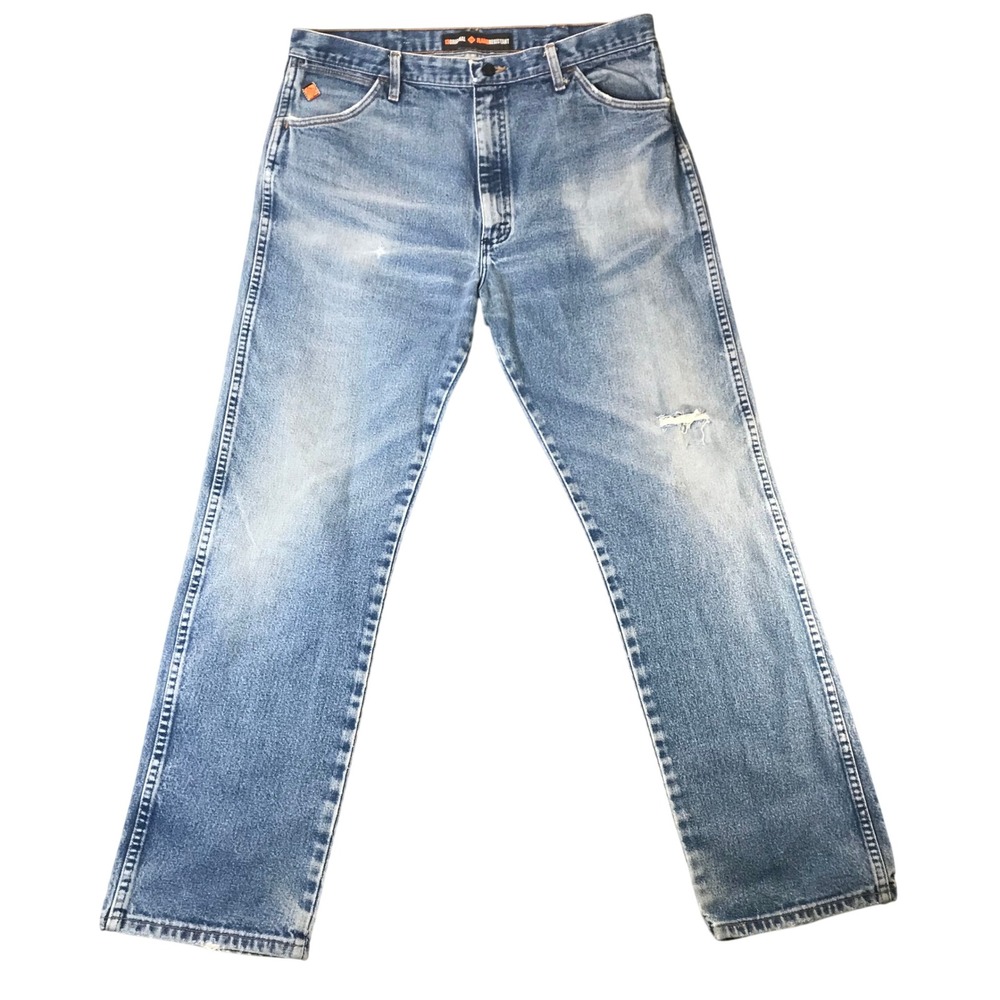Wrangler FR Jeans Men 38x34 FR13MWZ Flame Resistant HRC2 Straight Leg Blue Denim